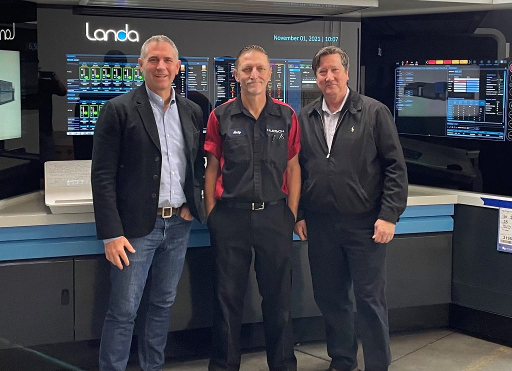 Hudson-Printing-personnel-with-new-Landa-S10P-Nanographic-Printing-Press-1-